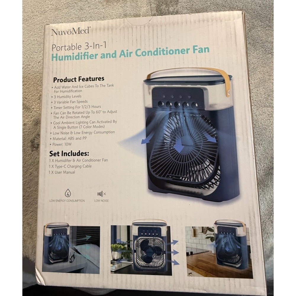 NuvoMed Portable 3-in-1 Humidifier & Air Conditioner Fan Evaporative Cooler LED - Picture 2 of 5